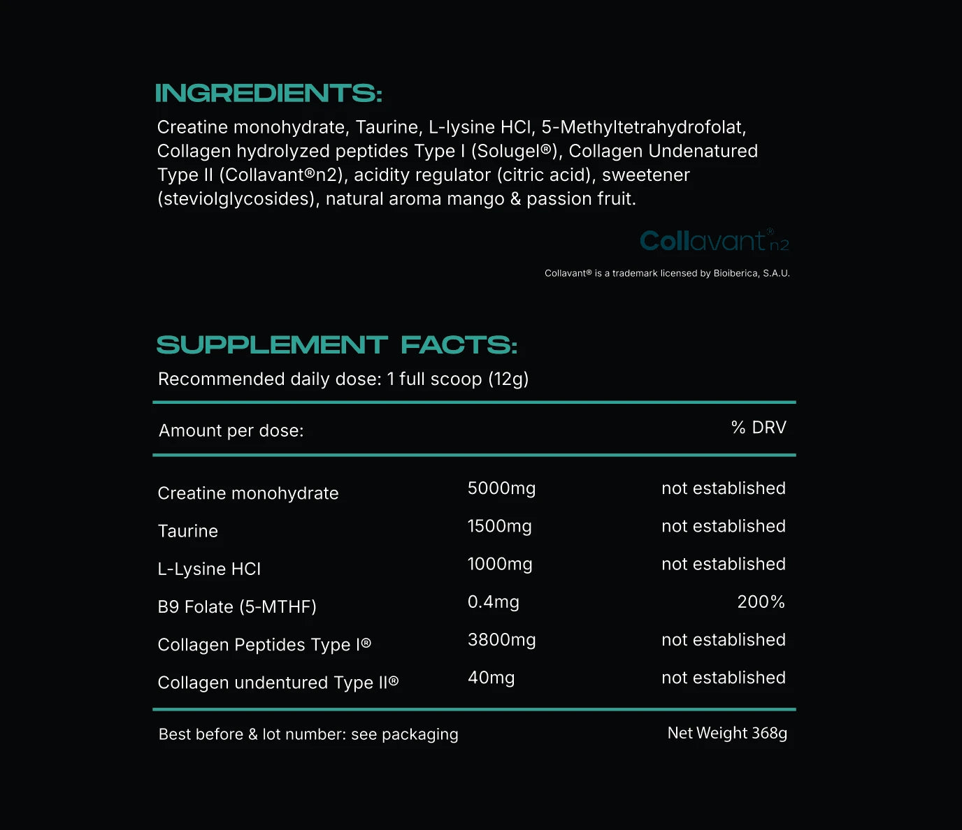 BOOST 2.0 Creatine + Taurin + Lysine + Collagen + B9