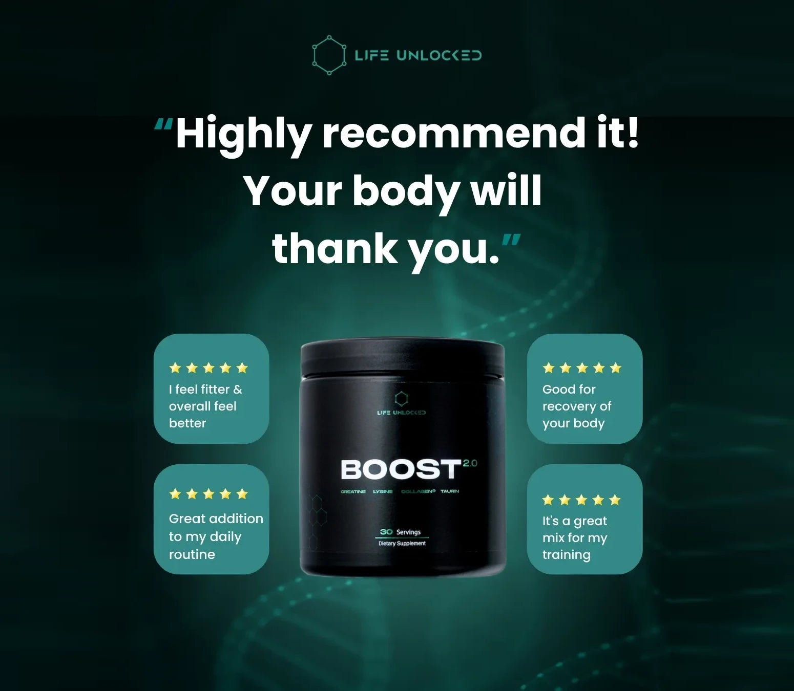 BOOST 2.0 Creatine + Taurin + Lysine + Collagen + B9