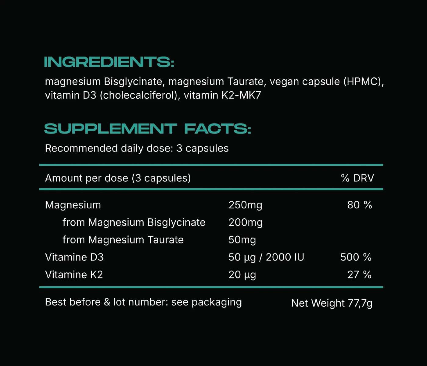 VITALITY 2.0 Magnesium + Vitamin D3 + K2