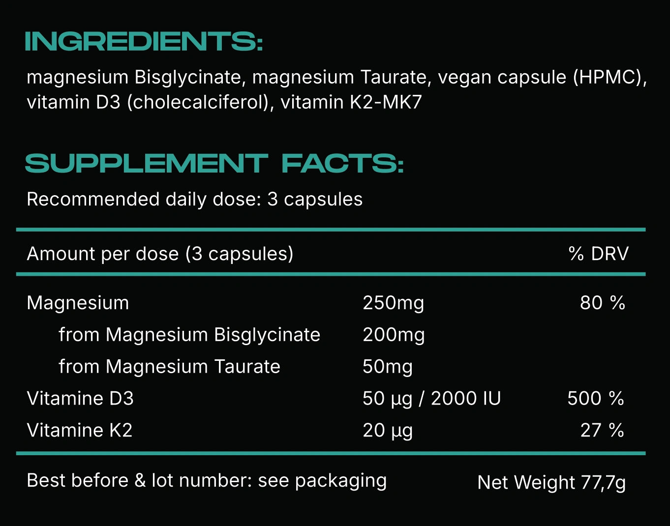 VITALITY 2.0 Magnesium + Vitamin D3 + K2